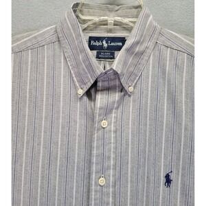 Ralph Lauren‎ Blaire Button Up Shirt Men's Size Large Gray Striped SS Button Up